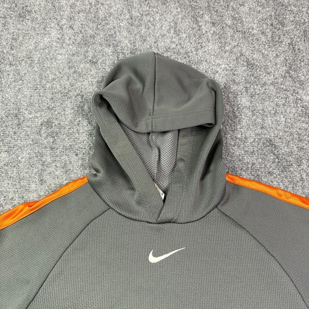 Nike Boys Performance Hoodie Youth XL Gray Orange Colorblock Swoosh Pullover Y2K